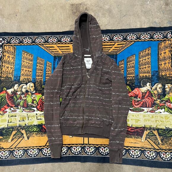 Fox Tops - Brown fox zip up hoodie womens medium fox riders girls embroidered scripture y2k
